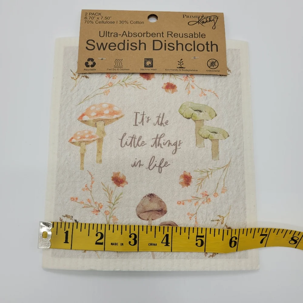 Primitives By Kathy Swedish Dishcloth Set Of 2 Mushroom Floral Design Eco NEW